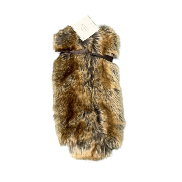 Pottery Barn Faux Fur Wine Bag Brown NWT Brand New - Picture 2 of 9